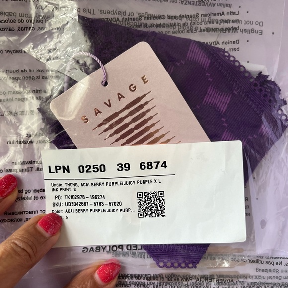 Savage X Fenty Acai Berry Juicy Purple X Link Print Cotton Essentials Thong - Picture 11 of 12